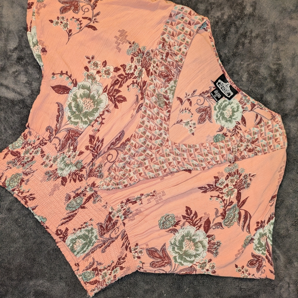 Angie Peach and Green Floral Blouse